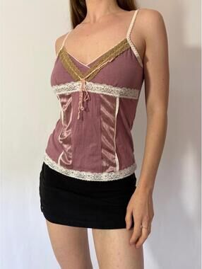 Soft Pink Y2K Princess Lace Trim Cami